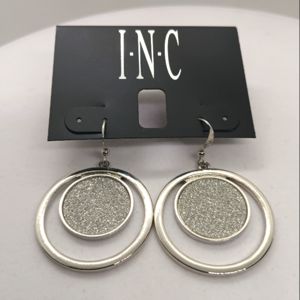 INC Silver Tone Hook Earrings